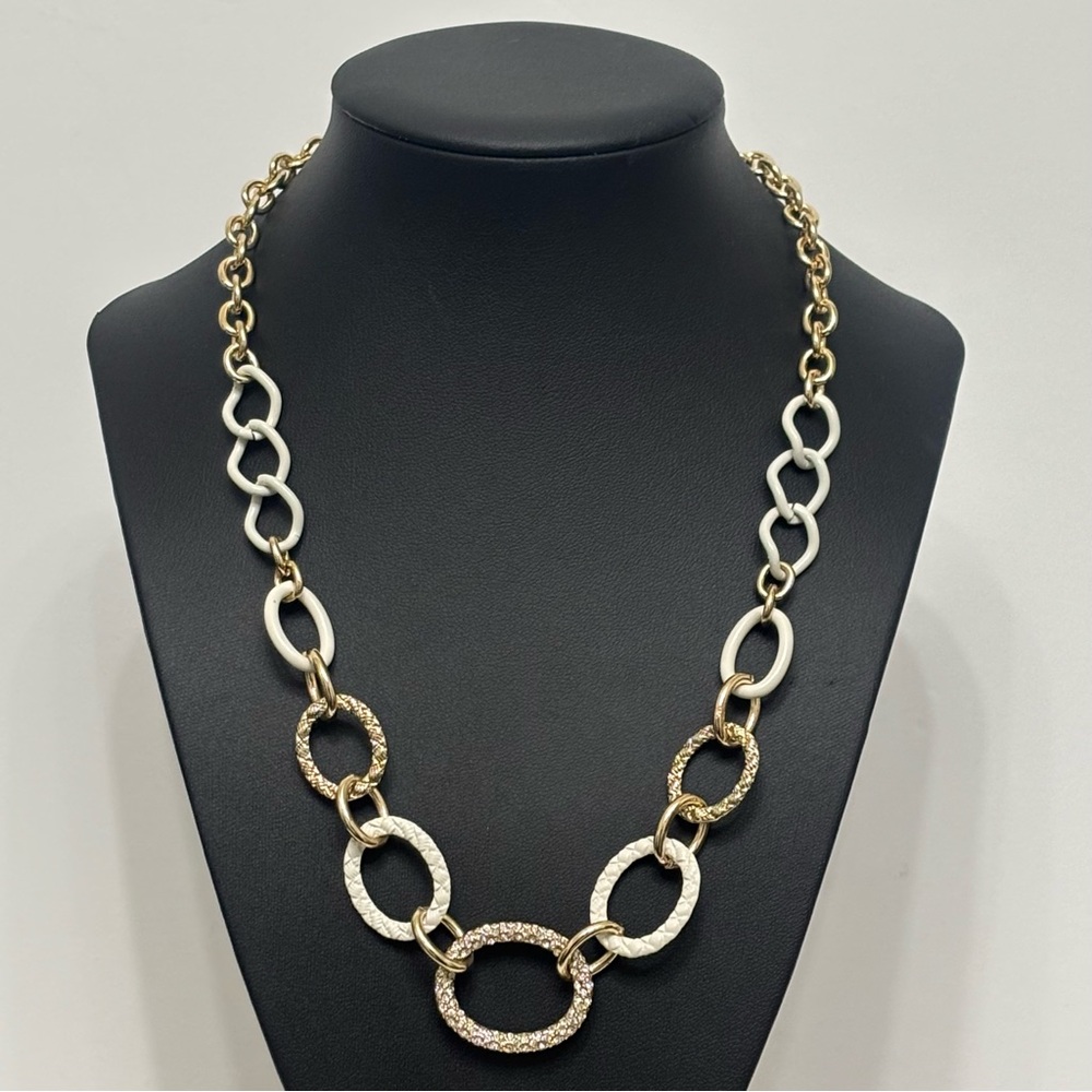 Gold and White Chain Statement Necklace - Picture 3 of 7